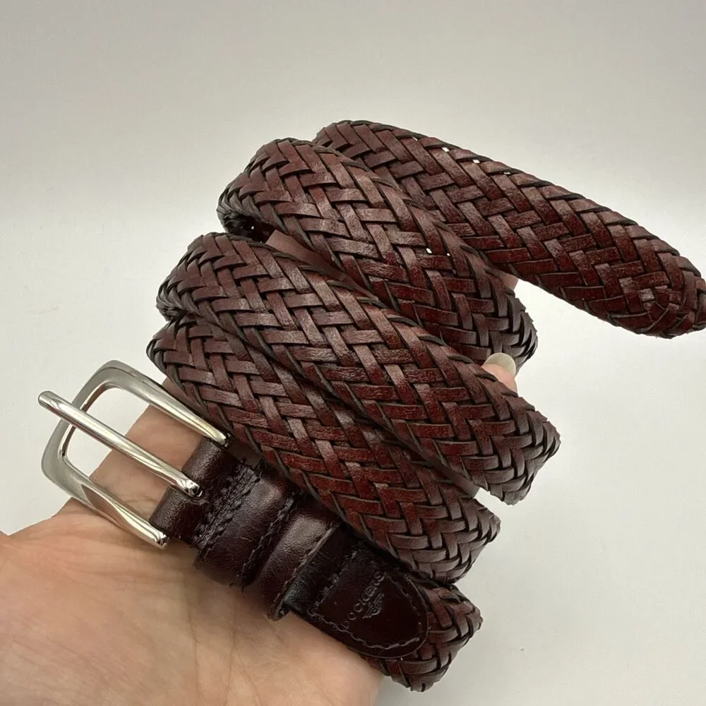 Dockers Faux Leather Brown Braided Belt Men's Size 2XL 46-48 Silver Tone Buckle